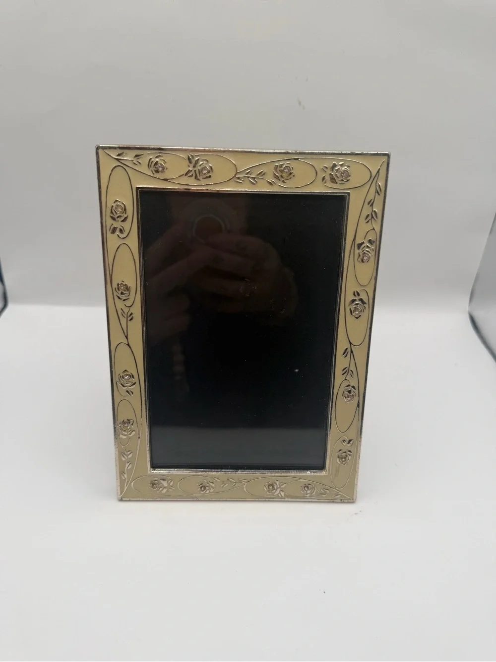 Vintage Gold Tone Floral Rose Picture Frame Romantic Cottage Decor